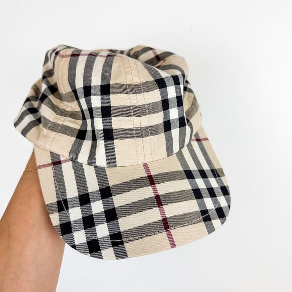 Burberry London 100% Cotton Novacheck Baseball Cap Hat Beige Plaid - Picture 3 of 11